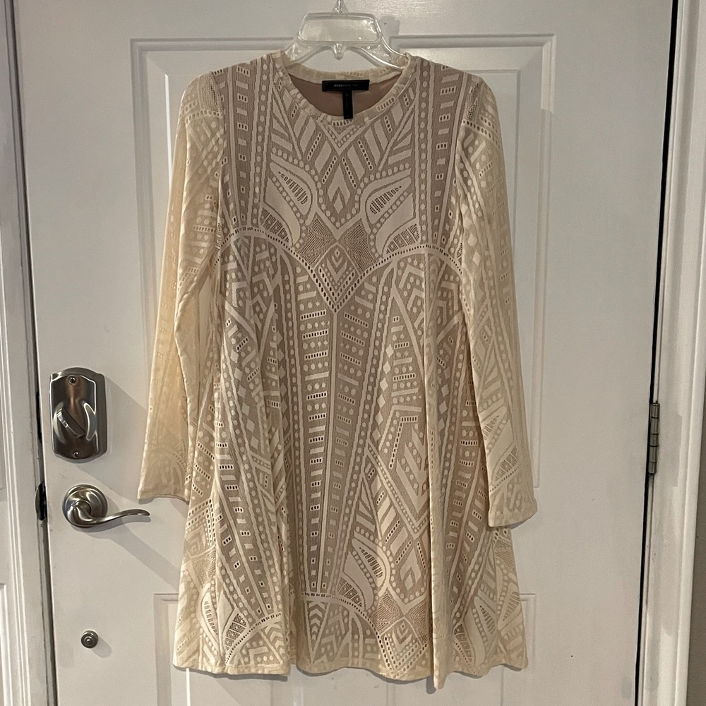 BCBG Max Azria Beige Lace Lined Dress, Elegant, Size S